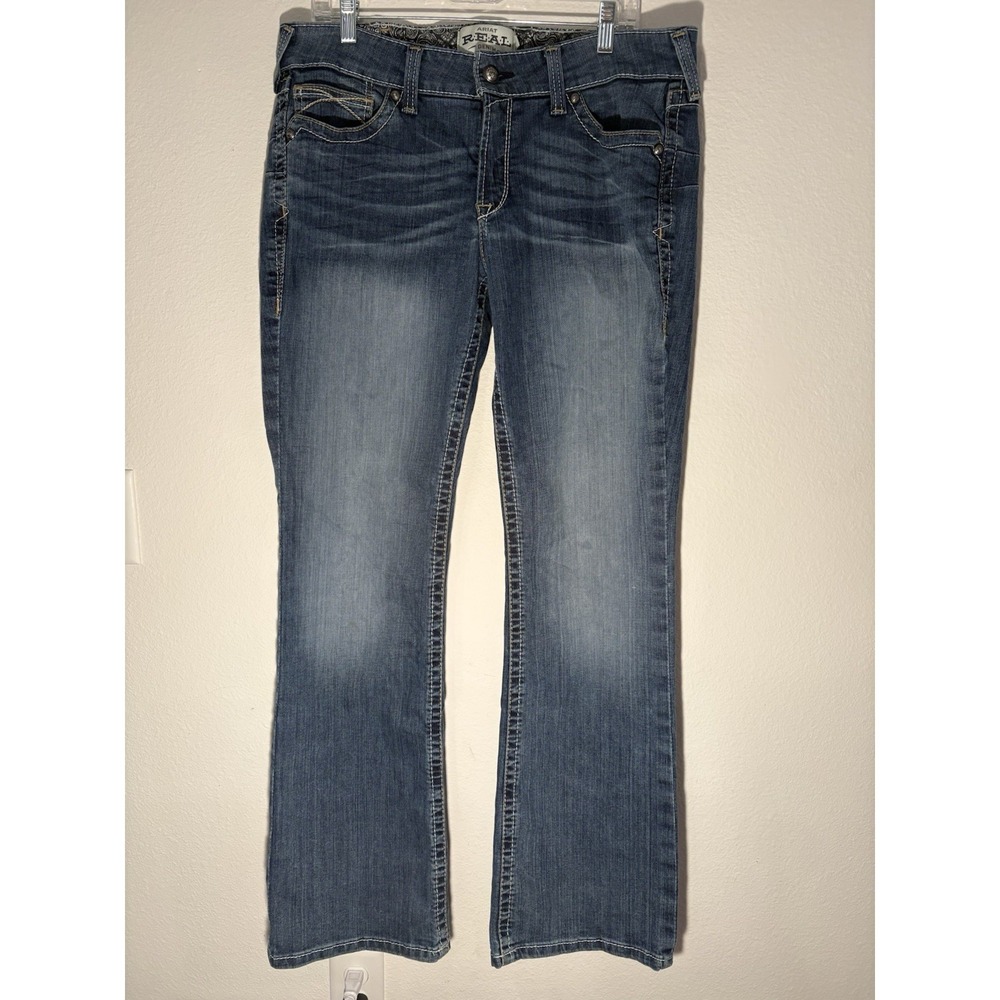 Ariat Men's Jeans Mid Rise Boot Cut Sz 32R Western Medium Wash Stitch Detail